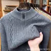 Suéter de Punto Grueso de Alta Calidad con Cuello Semi-Alto para Invierno 2026, Suéter Básico Suave con Media Cremallera Anti-Pilling para Hombre