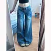 Pantalones de Mezclilla Anchos Rectos de Tiro Bajo Estilo Retro Americano Chica Picante para Otoño, que Alargan las Piernas, Adelgazantes, de Largo Hasta el Suelo, Casuales, Versátiles, de Moda