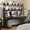 Mesa de computador para casa com painel perfurado, mesa gamer, design simples, adequada para quartos, mesa de estudo para estudantes e mesa de escrita integrada com estante
