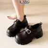 Mocassins de couro genuíno para mulheres, sola grossa de 7 cm, sapatos que aumentam a altura para mulheres baixinhas, sapatos pretos de couro estilo britânico, sapatos de salto único versáteis