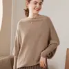 Camisa de Punto de Cachemir Cálida para Principios de Otoño para Mujer, Suéter Holgado de Estilo Perezoso con Dobladillo Asimétrico y Mangas Largas