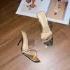 Pantuflas de Tacón Alto con Pedrería Temporada Primer Encuentro para Mujer, Nuevo Estilo Verano 2026, Tacón Fino, Elegantes Sandalias de Exterior para Combinar con Vestidos, Transparentes