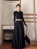 Un Conjunto Completo de Faldas Largas para Personas Pequeñas en Otoño Temprano, Hermosos Vestidos Estilo Hepburn Negros Reductores de Edad Están de Moda