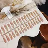 Unhas Postiças Longas Stiletto Mist Gold Peach Usáveis com Pedras de Vidro Olho de Gato Brilho Suave Hot Girl Europeia e Americana Puro Desejo Nail Art Pré-fabricada