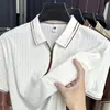 Camisa Polo de Manga Curta para Homens de Meia-Idade e Idosos Verão Novo Manga Meia-Manga Zíper Casual Camiseta Masculina Fina de Seda de Gelo