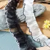 Cortina de encaje plisado de borde curvo, dientes de perro, organza blanca y negra de 4 cm de ancho, material DIY hecho a mano para ropa de muñeca