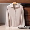 Suéter de cachemira pura con cremallera para hombre, chaqueta casual de hombro normal, cárdigan grueso de cachemira para hombre