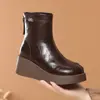 Botas de Algodón Cálido Forradas de Polar de una Pieza para Envío Directo Botines de Cuero Suave con Tacón de Cuña para Mujer Otoño e Invierno Zapatos de Algodón para Madre Botas de Mujer con Plataforma y Suela Gruesa