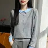 Cárdigan de punto con diseño de cuello polo, nuevo top ligero de verano color block de manga larga, lana fina, estilo simple para mujer