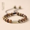 Terço de Sândalo Verde Original Zen Círculo Único Estilo Floresta Cordão Trançado com Nó Ajustado à Mão Contas Aleatórias de Jade Hetian Pulseira de Madeira