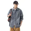 Camisa de Mezclilla para Hombre Retro Nueva Casual Ropa de Trabajo Chaqueta Primavera y Otoño Estilo Americano Azul Camisa de Manga Larga para Hombre