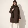 Nuevo Abrigo Estilo Coreano Otoño/Invierno 2026 Abrigo Casual de Lana de Alpaca Abrigo de Abrigo para Mujer con Gorro de Punto