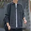 Camisa masculina de veludo cotelê, nova coleção primavera/outono 2026, modelagem solta, camisa versátil de manga longa, top casual para trabalho, peça externa