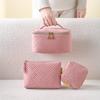 Bolsa de Maquillaje Acolchada Transfronteriza Piel de Durazno Acolchada Bolsa de Almacenamiento para Artículos de Tocador Bolsa de Artículos de Tocador de Gran Capacidad Bolsa de Almacenamiento para Cosméticos de Viaje