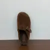 Versión de Piel de Vaca~Estilo Perezoso Casual Zapatillas de Media Punta Cerradas de Suela Gruesa para Mujer, Zapatos Birkenstock de Piel Genuina Retro Cálidos con Forro de Felpa