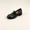 Estilo Moderno~Punta Redonda Estilo Británico Mocasines sin Cordones para Mujer Versátiles para el Trabajo Estilo Retro Simple Tacón Grueso Zapatos Pequeños de Cuero