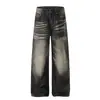 Jeans Lavados Retro Americanos Desgastados Descoloridos Bigotes Agrietados Rayo Diseño Holgado Unisex Pantalones de Pierna Ancha