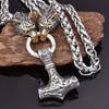 Collar colgante de martillo de Thor retro europeo y americano con cabeza de lobo, collar punk para hombre, joyería nórdica noruega al por mayor, entrega