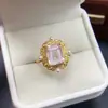 Anillo de Cristal Rosa Natural Transfronterizo de Amazon Plata S925 Piedra Principal 8*12 Joyería de Lujo Venta Directa de Fábrica