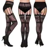 Medias Negras Sexy Malla Jacquard Liguero Todo en Uno Medias Fuente del Tesoro de Comercio Exterior Europeo y Americano