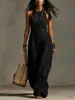 Moda Europeia e Americana 2026, macacão de alta qualidade, casual, gola redonda, sem mangas, com visual de linho para mulheres, coleção de verão, com um toque sofisticado e elegante, adequado para vendas transfronteiriças