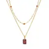Collar apilado Justop estilo europeo y americano con cadena dorada y granate rojo intenso, cadena para la clavícula de granate de doble capa con piedra natural