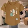 Camiseta de manga corta de estilo chino, nueva, con excedente de comercio exterior transfronterizo, para mujer, top corto irregular ajustado con estampado de alta calidad