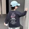 Q134 Camiseta de Manga Larga para Niños Primavera y Otoño 2026 Camiseta Fina de Capa Base para Niños y Niñas Camiseta Blanca con Estampado Top Trendy T