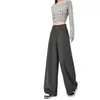 Pantalones de traje retro estilo americano, corte holgado, cintura alta, pierna ancha, pantalones casuales para mujer, pantalones de pierna recta para otoño, pantalones versátiles de largo completo