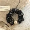 Estilo Artístico Parisiense Malha Estampa Leopardo Pérola Camada Dupla Elástico de Cabelo Intestino Pequeno Suporte Elegante Plissado para Rabo de Cavalo Flor de Cabelo Elástico de Cabelo Acessórios de Cabelo