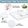 Protetor de Mesa Elástico de Seda de Leite à Prova de Poeira Decorativo para Festa Banquete Reunião Evento Toalha de Mesa Elástica Ajustada