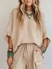 Top de punto gofrado estilo retro europeo y americano transfronterizo con mangas murciélago para mujer, corte holgado, cuello redondo, manga de tres cuartos, camiseta casual y relajada
