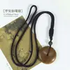 Colar pingente de paz em sândalo verde natural e jacarandá, estilo chinês novo, vintage, para mulheres, cordão longo trançado, corrente de suéter simples e versátil