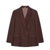 Popular conjunto de pantalón ancho y blazer de AliExpress, moda transfronteriza europea y americana para mujer, top de lino con hombreras y doble botonadura ZA