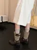 Botas de Color Block Estilo Retro Primer Encuentro para Mujer 2026 Nuevas Botas de Montar de Tacón Grueso Adelgazantes Botines Cortos Botines