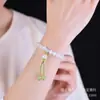 Pulsera de Jade de Seda Dorada de Xinjiang con Múltiples Gemas para Hombres y Mujeres, Pulsera de Jade con Perlas Redondas Blancas, Abalorios de Moda para DIY, Transmisión en Vivo, En Stock
