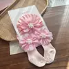 Conjunto de Gorro y Calcetines para Bebé Niña, Lindo Gorro de Gasa con Estampado Floral, Gorro para Protección de la Fontanela de Recién Nacido, Gorro Indio