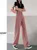 Jeans feminino rosa sujo de perna larga primavera 2023 novo cintura alta emagrecedor reto estreito solto calça boca de sino