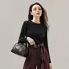 Blusas de base femininas acetato lã e seda personalizadas de fábrica, produzidas em massa, camisas de manga longa com gola redonda antibacterianas Classe A