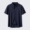 Camisa de Manga Curta Dongyu Transfronteiriça Alta Elasticidade Sem Costura Não Amassa Antirrugas Tamanho Plus Oversized Fina Cor Lisa Estilo Camisa Venda por Atacado