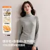 Camiseta básica de cuello medio para mujer para otoño e invierno, camiseta de manga larga ajustada de mezcla de lana, forrada de polar y engrosada para abrigar