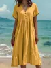 Moda Femenina Transfronteriza Europea y Americana Nueva para Primavera/Verano 2026 Vestido Elegante de Color Sólido con Mangas Cortas y Fruncidos para Sitios Independientes de Amazon