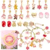 Pulseira de Contas Rosa de Natal DIY Ecológica Transfronteiriça Conjunto de Advento com Caixa Cega de 24 Compartimentos Caixa de Presente