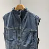 Chaleco de Mezclilla Corto Versátil Adelgazante de Cuello Alto de un Solo Botón Estilo Vintage Chaqueta para Mujer 13300