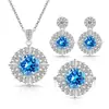 Conjunto de tres piezas de piedras preciosas de colores más vendido transfronterizo, popular en el comercio electrónico japonés y coreano, lujoso collar, anillo y pendientes de alta gama con incrustaciones de diamantes para mujer