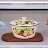 Bacia de banha de esmalte espessa com tampa, recipiente de banha resistente ao calor, tigela de mistura e tigela de massa, esmalte antigo, bacia de pote de remédios nostálgica