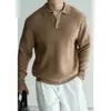 Tricô Masculino Lyocell Tencel Toque de Veludo Gola Lapela Meio Botão Estilo Novo Outono 2026 Ribana Crocante Casual Camisa POLO
