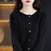 Cardigan de Tricô Redondo com Ponto Osmanthus de 26 Fios Pronto para Vestir Outono Inverno Estilo Preguiçoso Malhas Peça Externa Feminina Versátil Camada Externa Temperamento