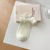 Meias de Tornozelo Fofas Bordadas com Ursinho de Desenho para Primavera e Verão Estilo Escolar Japonês Cor Sólida Malha Respirável Finas Meias Curtas