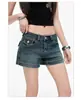 Shorts de Mezclilla Azules Retro Americanos para Mujer Verano Nuevo Cintura Baja Estilo Chica Picante Petite Rectos Casuales Bodycon Pantalones Cortos Ajustados